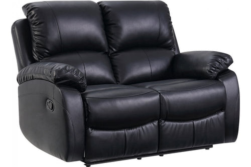 Roma Black Leather Manual Recliner 2 Seater Sofa
