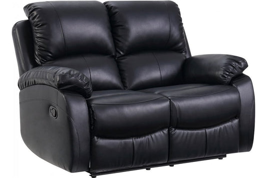 Roma Black Leather Manual Recliner 2 Seater Sofa