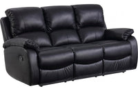 Roma Black Leather Manual Recliner 3 Seater Sofa