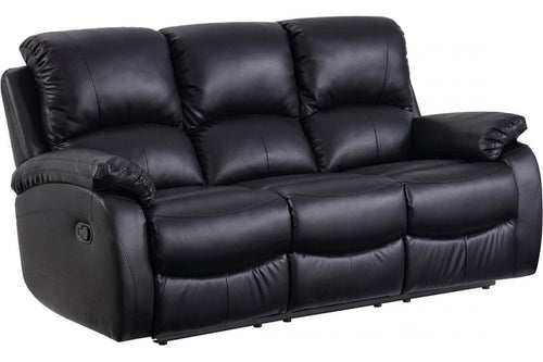 Roma Black Leather Manual Recliner 3 Seater Sofa
