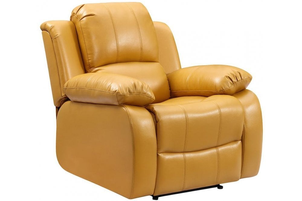 Tan leather recliner chair on a white background