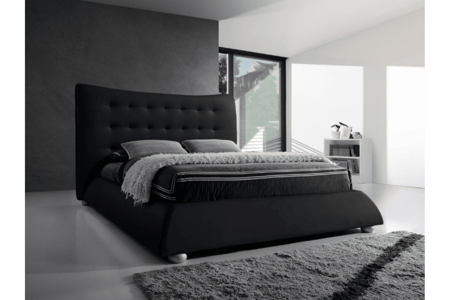 Horace Black Leather Double Bed