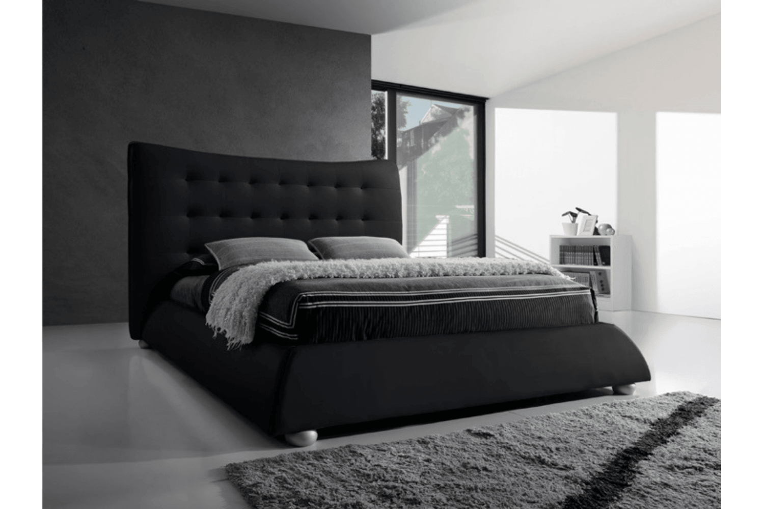 Horace Black Leather Double Bed - Furniture Instore