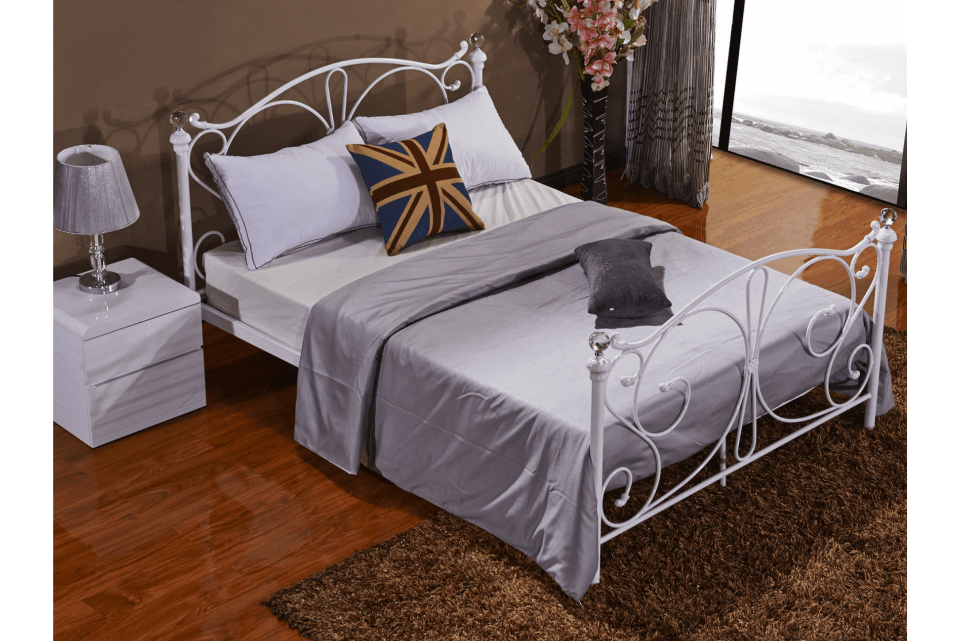 Florence White Metal King Bed - Furniture Instore