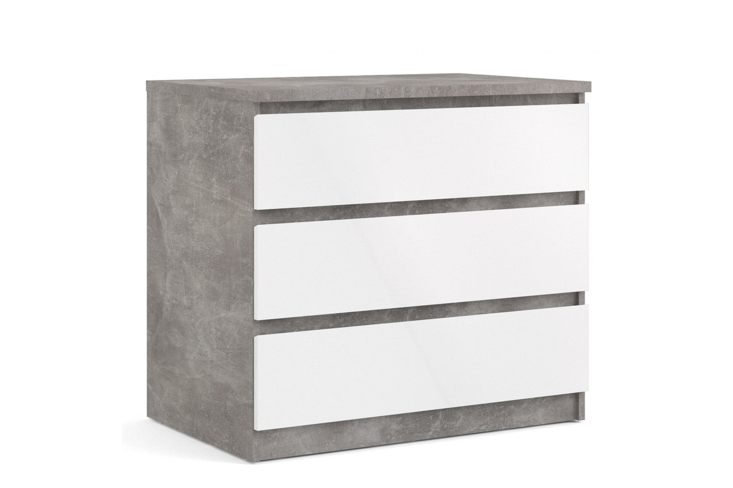 Naia Chest of 3 Drawers in Concrete and White High Gloss