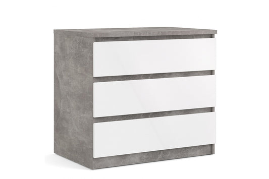 Naia Chest of 3 Drawers in Concrete and White High Gloss