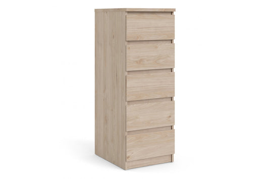 Naia Narrow Chest of 5 Drawers in Jackson Hickory Oak