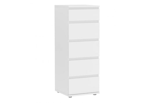 Nova Narrow Chest of 5 Drawers in White