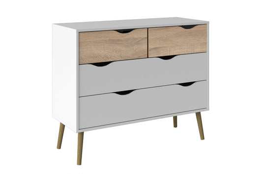 Oslo Chest of 4 Drawers (2+2) in White and Oak