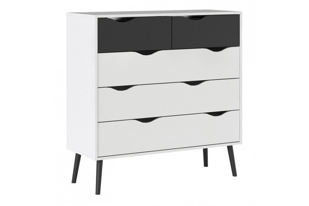 Oslo Chest of 5 Drawers (2+3) in White and Black Matt