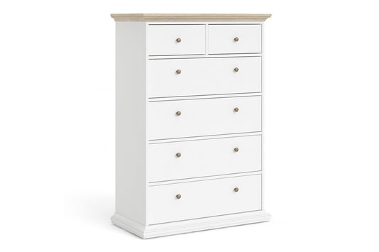 Paris Chest of 6 Drawers in White and Oak