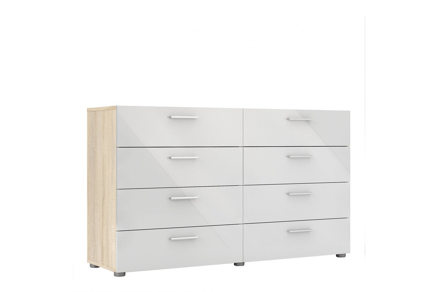 Pepe Wide Chest of 8 Drawers (4+4) in Oak with White High Gloss