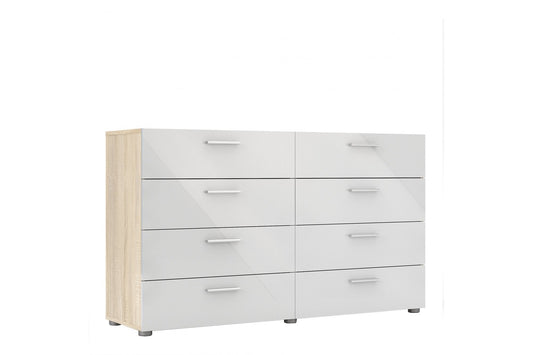 Pepe Wide Chest of 8 Drawers (4+4) in Oak with White High Gloss