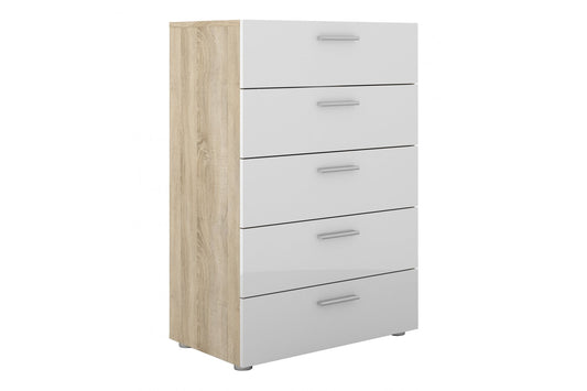 Pepe Chest of 5 Drawers in Oak with White High Gloss