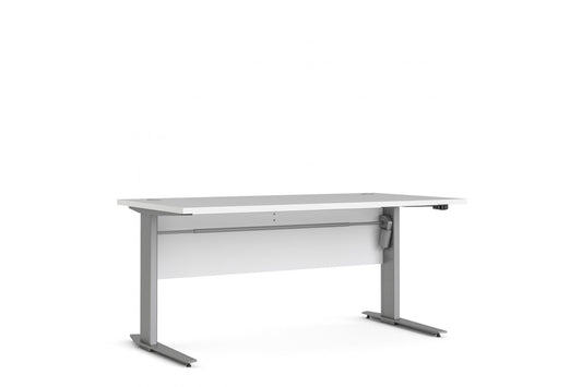 Prima Desk 150 cm in White with Height adjustable legs with electric control in Silver grey steel