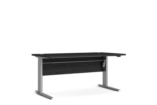 Prima Desk 150 cm in Black woodgrain with Height adjustable legs with electric control in Silver grey steel