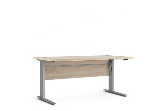 Prima Desk 150 cm in Oak with Height adjustable legs with electric control in Silver grey steel