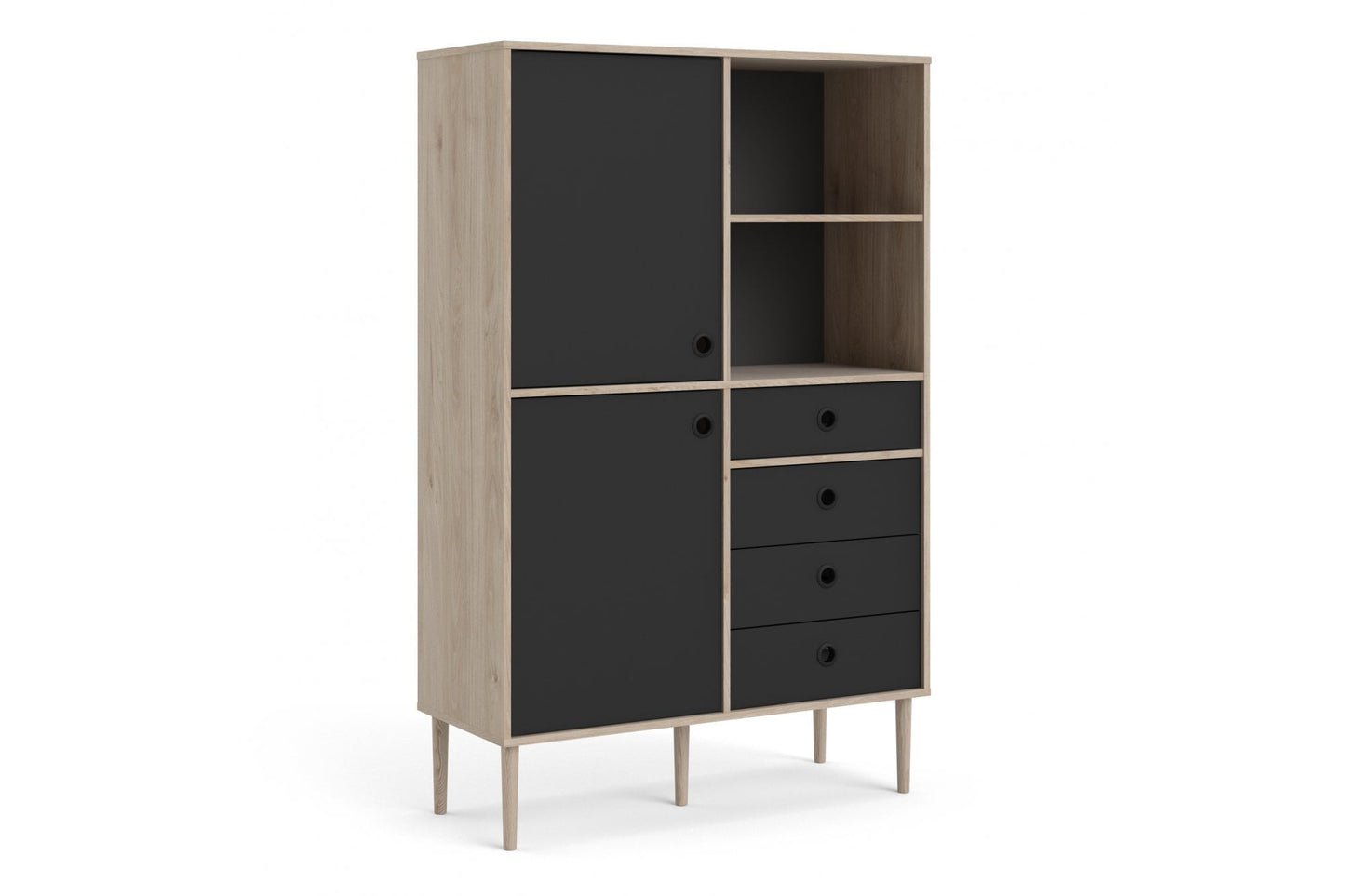 Rome Bookcase 2 Doors + 4 Drawers in Jackson Hickory Oak with Matt Black