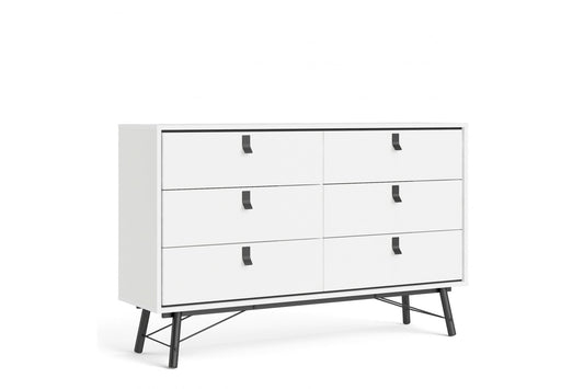 Ry Wide double chest of drawers 6 drawers in Matt White