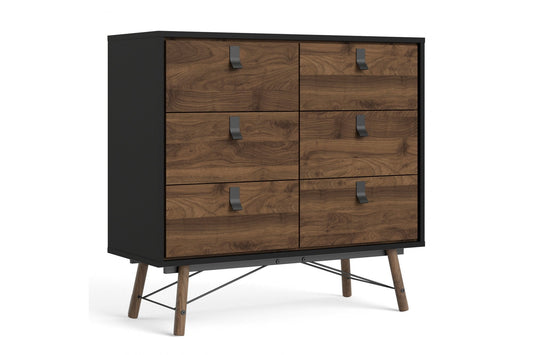 Ry Double chest of drawers 6 drawers in Matt Black Walnut