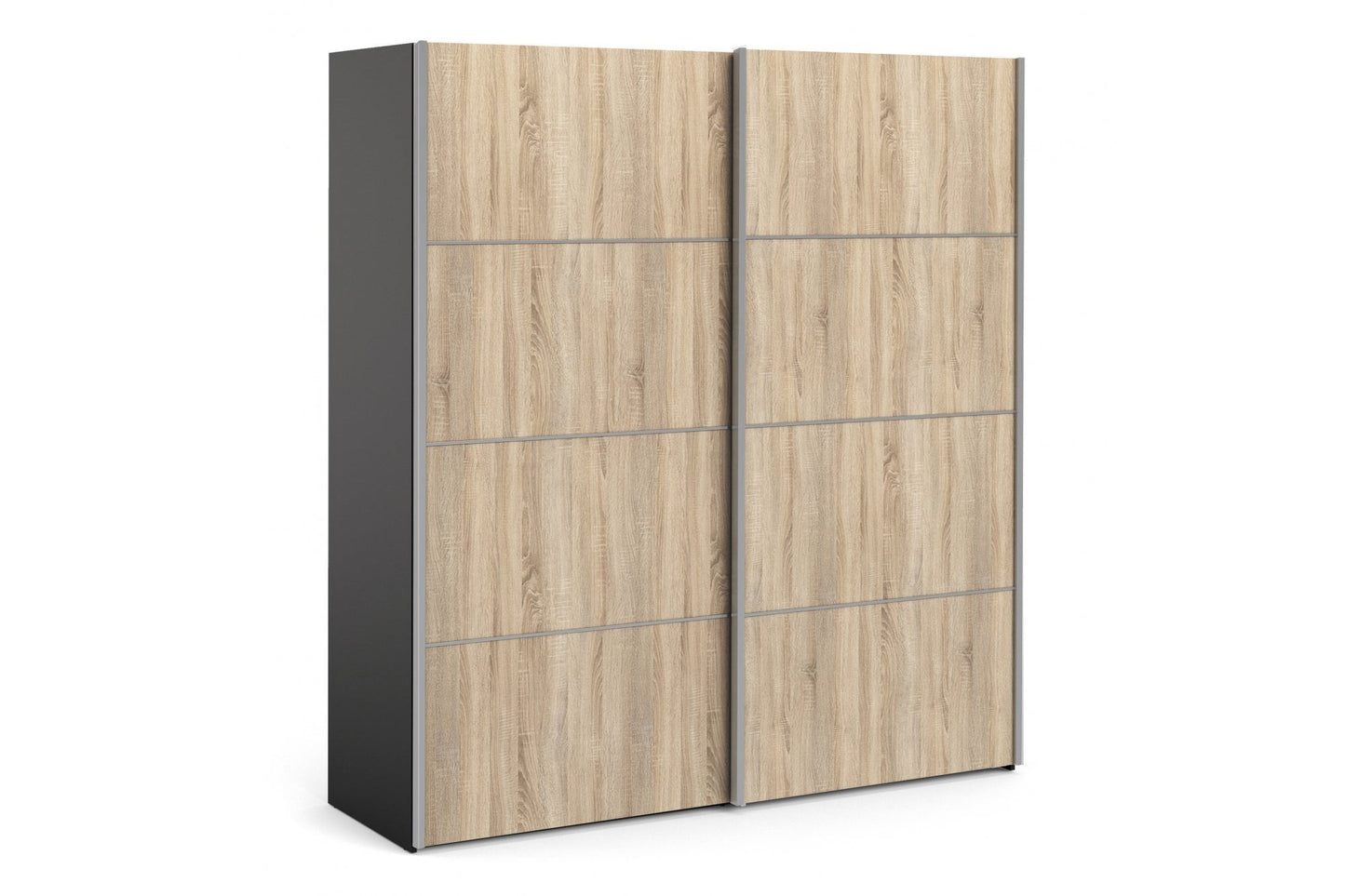 Verona Sliding Wardrobe 180cm in Black Matt with Oak Doors with 2 Shelves