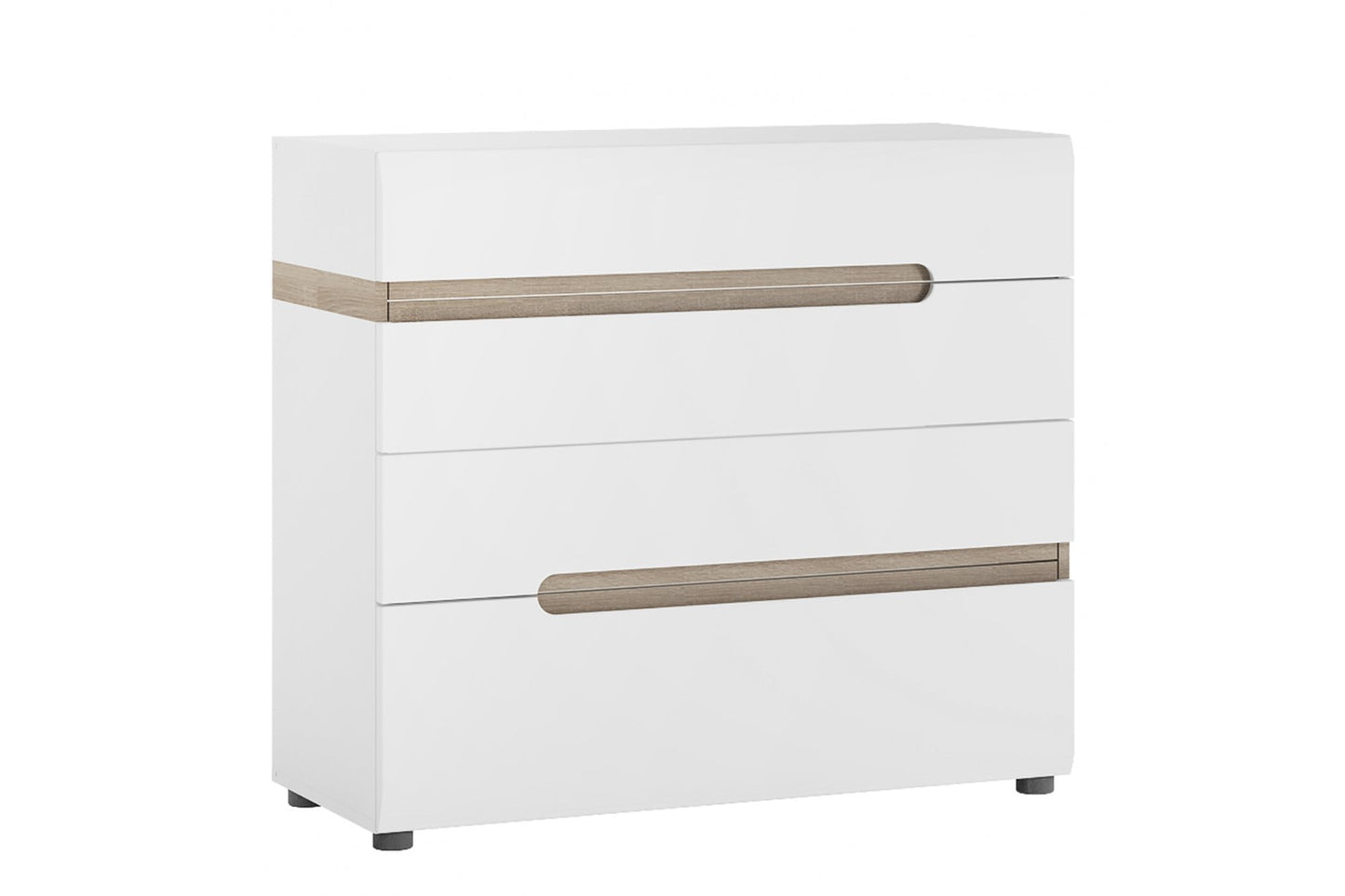 Chelsea 4 Drawer Chest  in White with Oak Trim