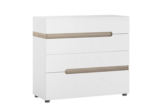 Chelsea 4 Drawer Chest  in White with Oak Trim