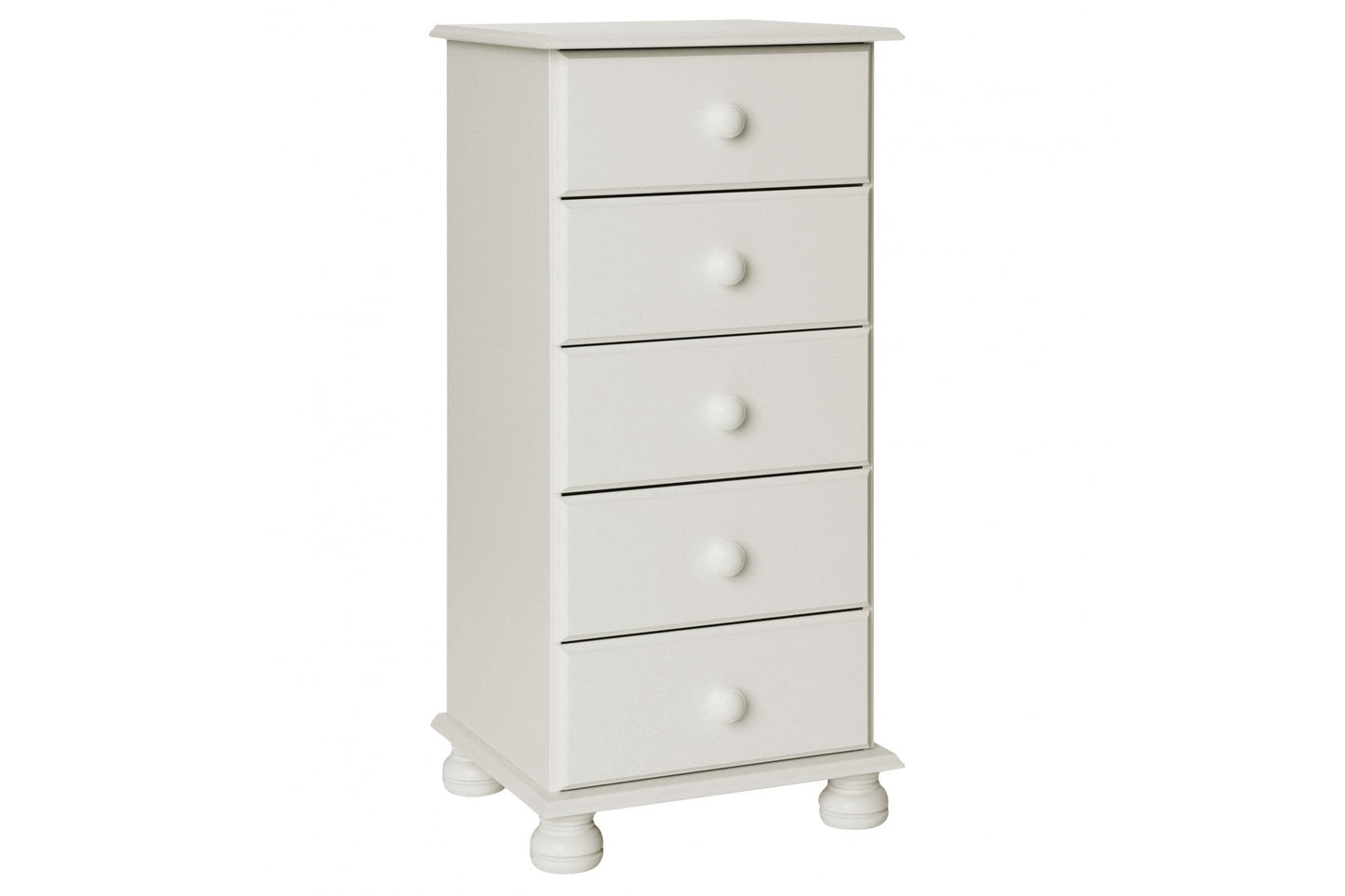 Copenhagen 5 Drawer Narrow Chest in White