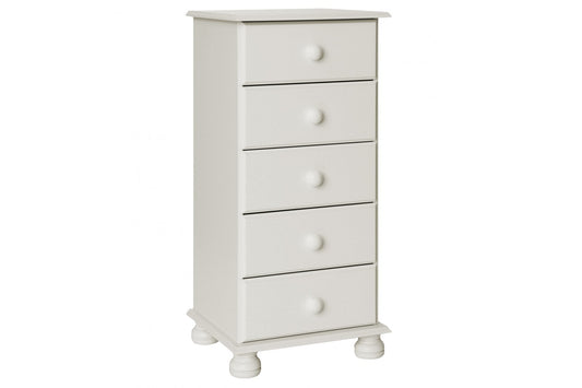 Copenhagen 5 Drawer Narrow Chest in White
