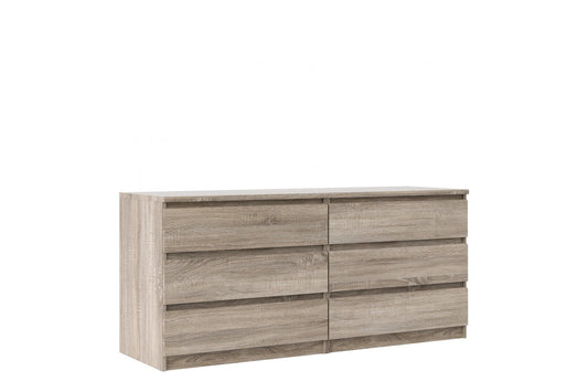 Naia Wide Chest of 6 Drawers (3+3) in Truffle Oak Truffle Oak