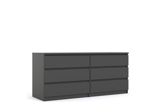 Naia Wide Chest of 6 Drawers (3+3) in Black Matt