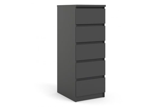 Naia Narrow Chest of 5 Drawers in Black Matt