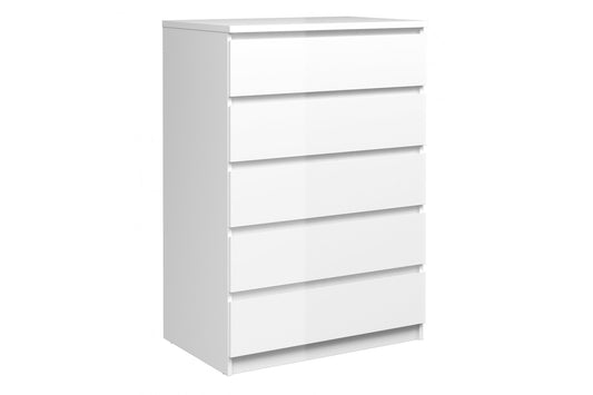 Naia Chest of 5 Drawers in White High Gloss