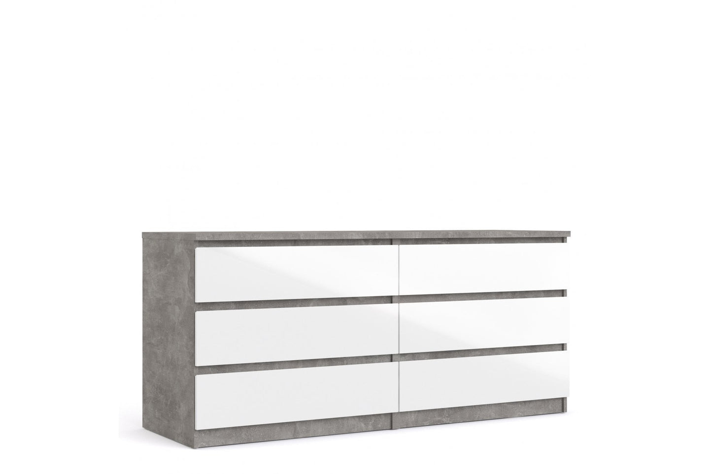 Naia Wide Chest of 6 Drawers (3+3) in Concrete and White High Gloss
