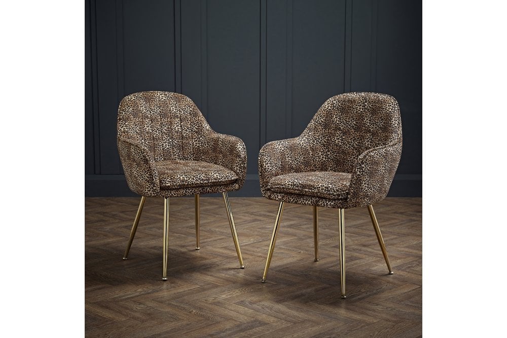 Lara Dining Chair Leopard Print With Gold Legs ((Pack of 2)