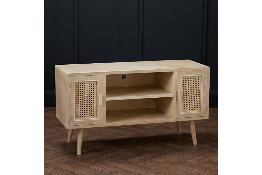 Toulouse TV Unit – Oak & Rattan Style