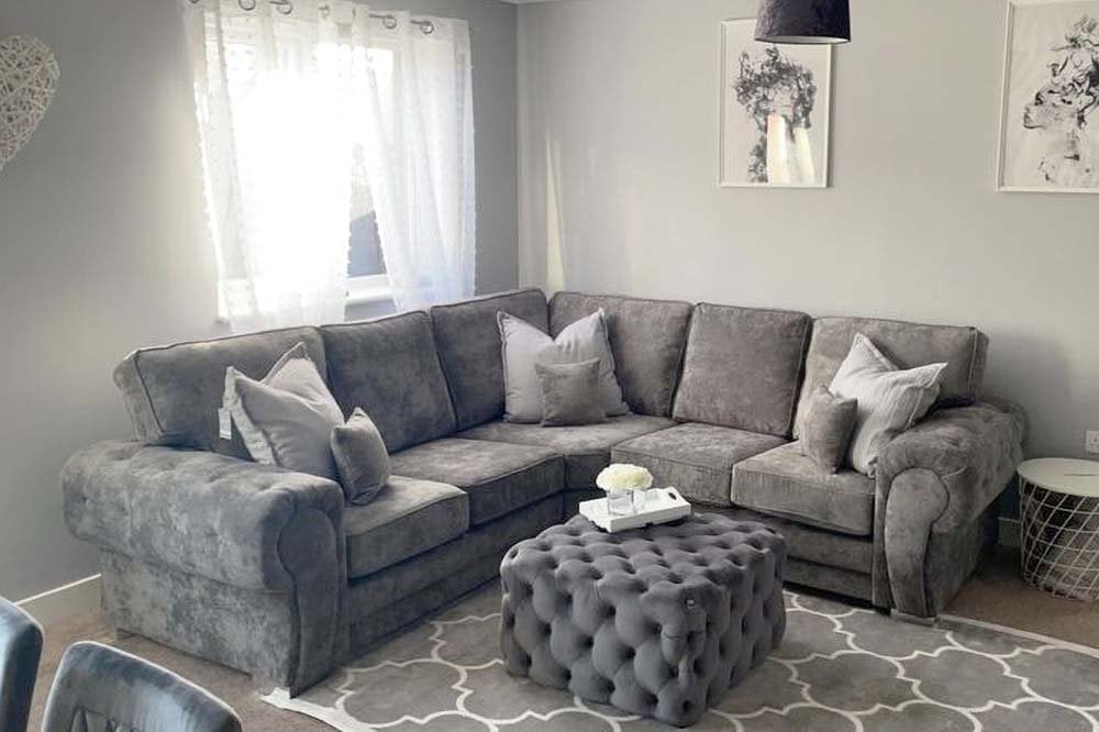 Verona High Back Grey Fabric Corner Sofa - Furniture Instore