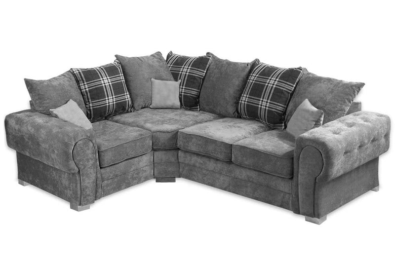 Verona Scatter Grey Fabric Left Corner Sofa on a white background