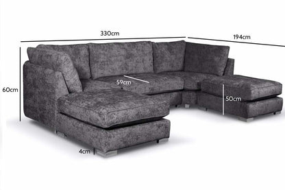 Bishop Coal Alaska Fabric U Shape High Back Corner Sofa