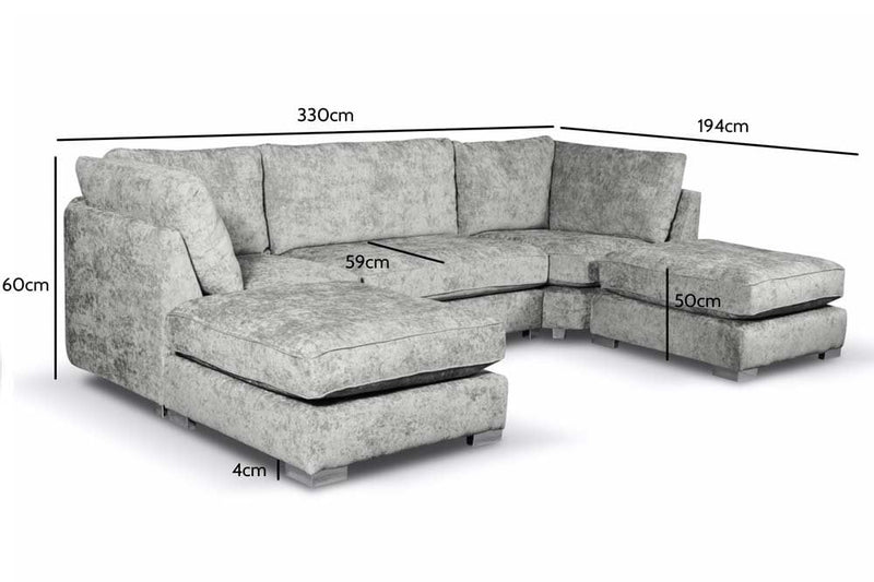 Bishop Silver Alaska Fabric U Shape High Back Corner Sofa - Furniture Instore