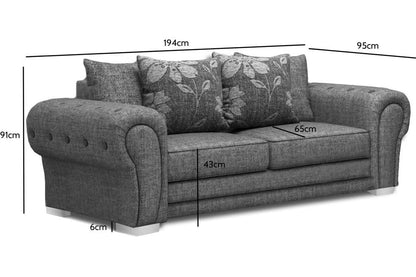 Malmo Grey Fabric 3 Seater Sofa