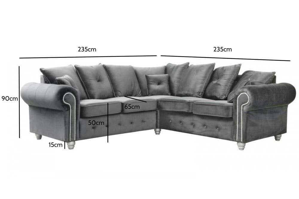Olympia Grey Fabric Velvet Corner Sofa