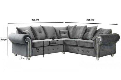 Olympia Grey Fabric Velvet Corner Sofa