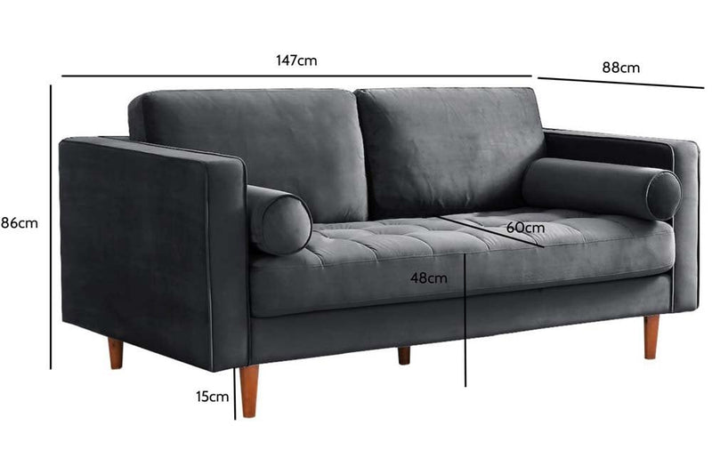 Scott Grey Velvet 2 Seater Sofa - Furniture Instore