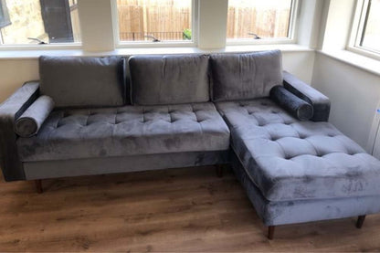 Scott Grey Velvet Corner Sofa RHC - Furniture Instore