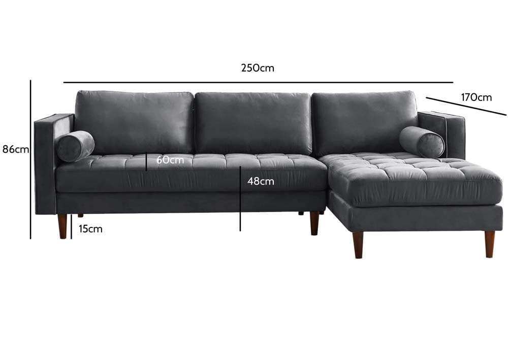 Scott Grey Velvet Corner Sofa RHC - Furniture Instore