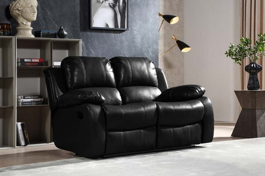 Valencia Black Leather 2 Seater Manual Recliner Sofa - Furniture Instore
