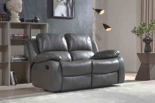 Valencia Grey Leather 2 Seater Manual Recliner Sofa - Furniture Instore