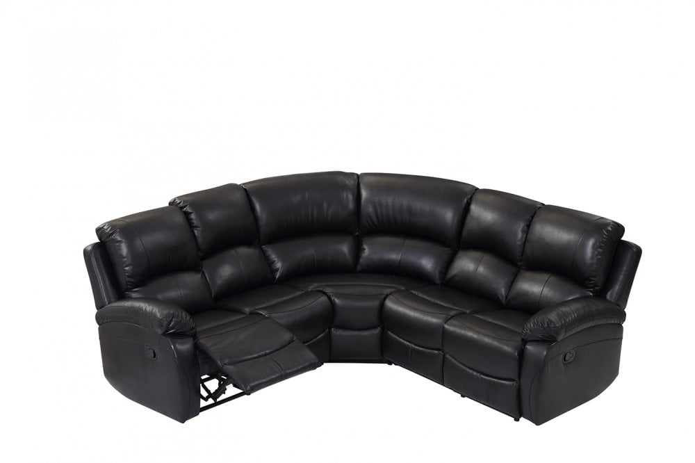 Roma Black Leather Manual Recliner 5 Seat Corner Sofa