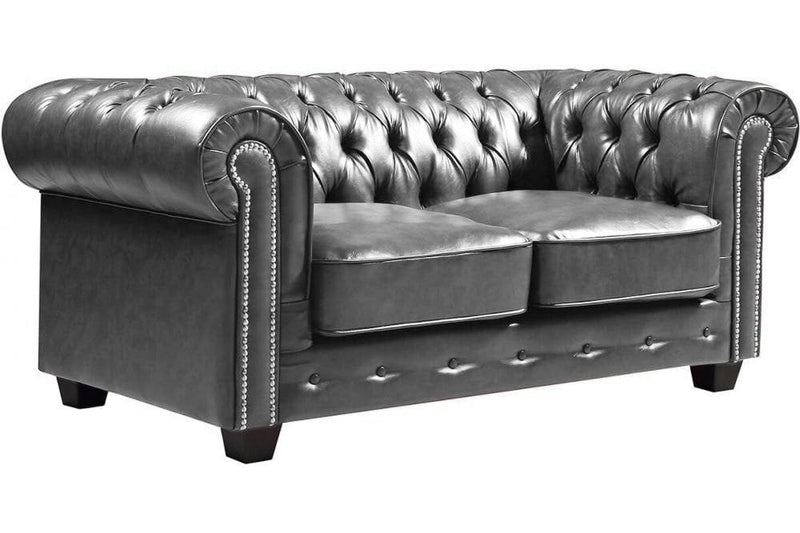 Chesterfield Grey Leather Antique 2 Seater Sofa - Furniture Instore
